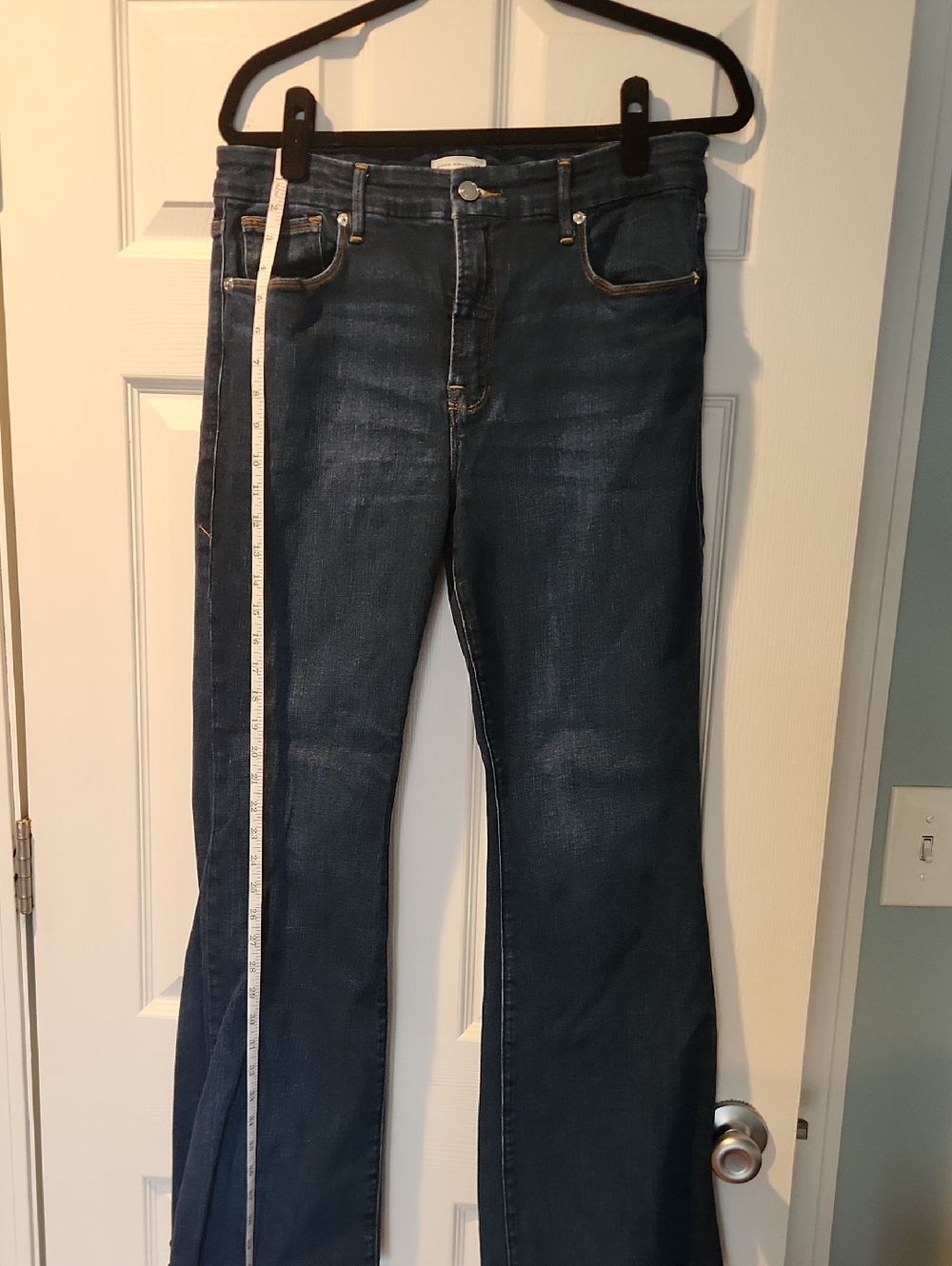 Good American Dark Blue Denim Jeans with Gold Stitching